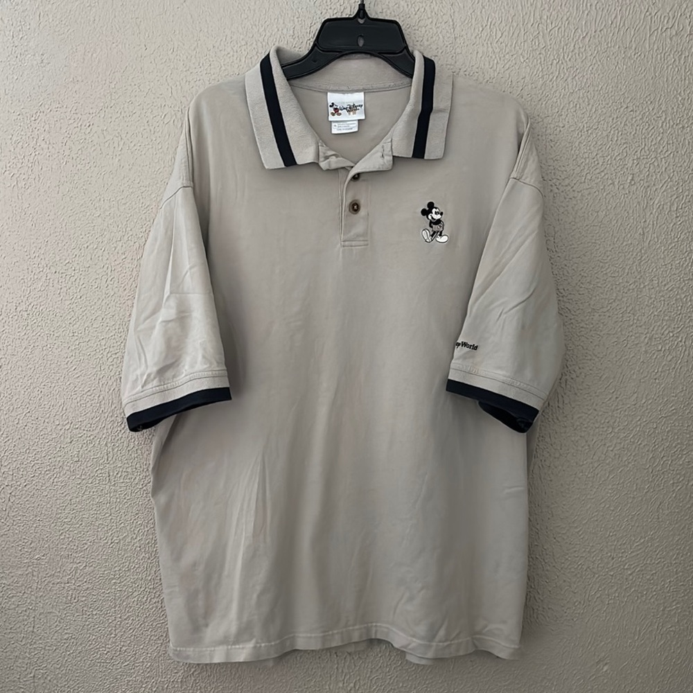 Vintage Disney Walt Disney World Men’s Polo, XL, Khaki/Black
